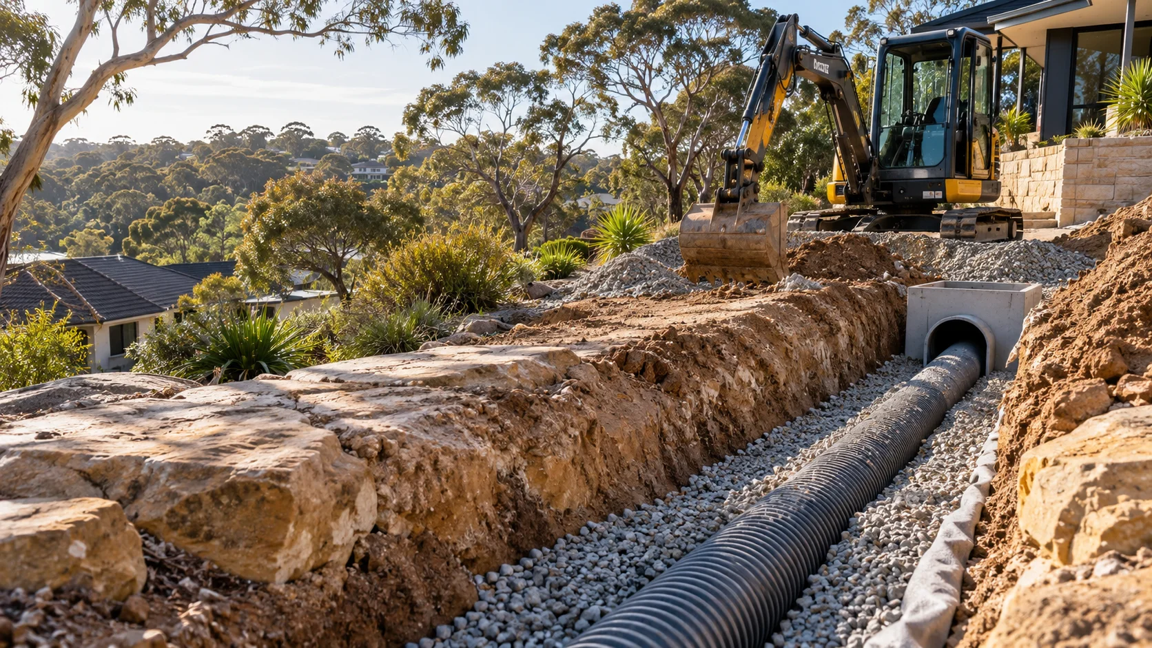 Illustration of ag pipe drainage installation works