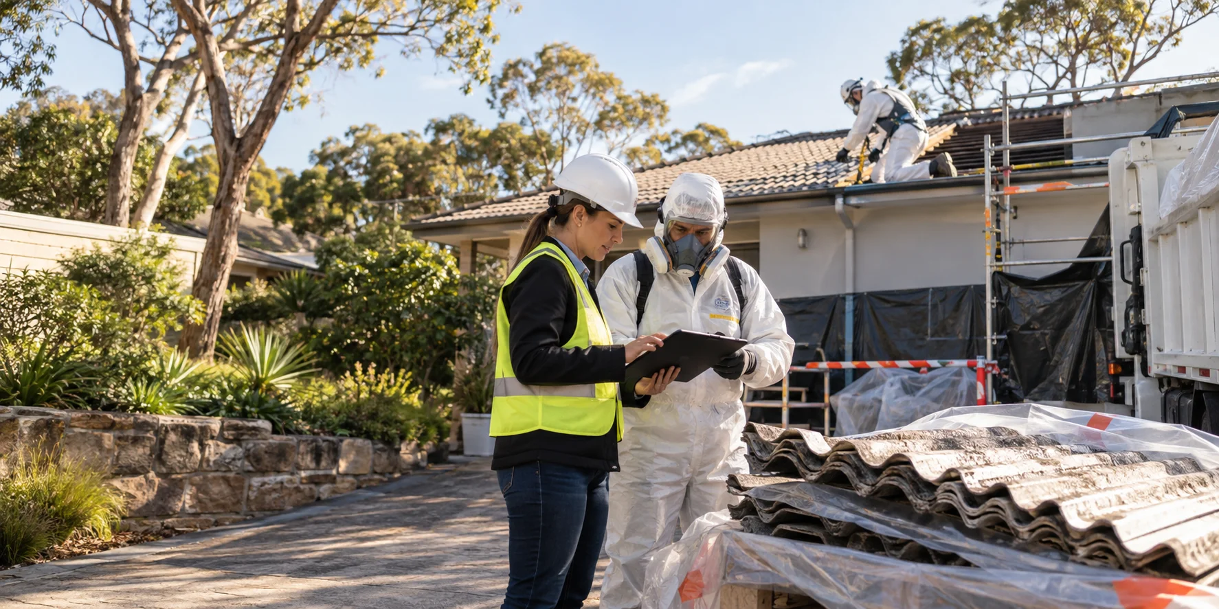 Illustration of asbestos removal works